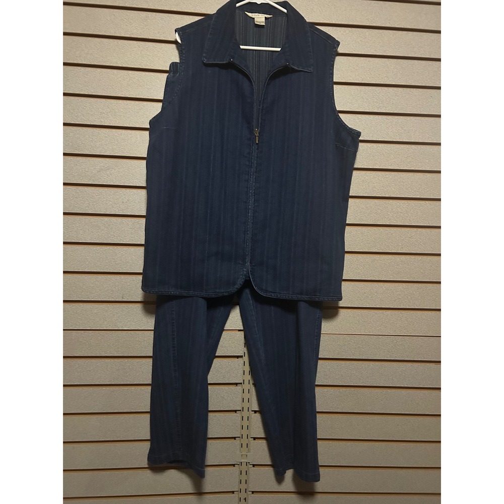 Allison Daley Womens Navy Blue Pinstripe Denim Vest and Pants Set Size 16